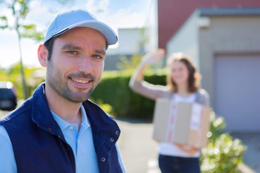 View of a Delivery man succeed during his delivery