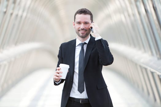 View of a Businessman having a call during a break
