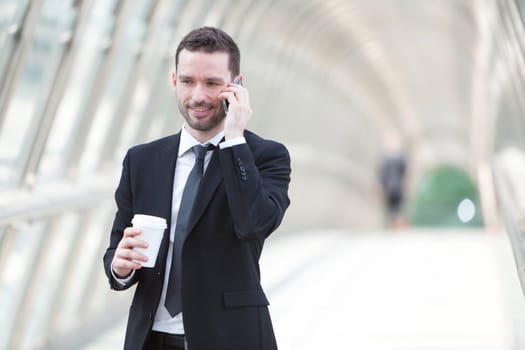 View of a Businessman having a call during a break