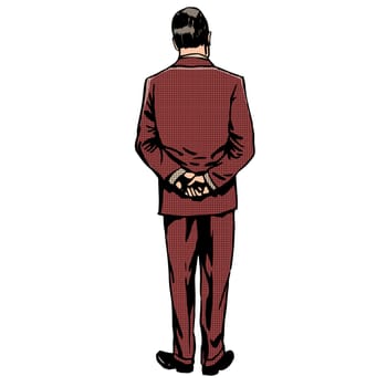the man stands back retro style pop art vintage neutral white background