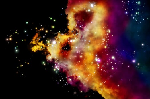 stars shine through the clouds of a old nebula