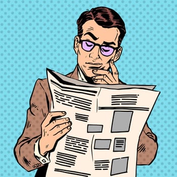 A man reads a news paper. Morning reading press information