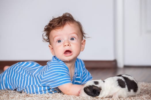 Portrait of a 7 months old baby boy at home.