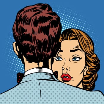 Couple man and woman love romance. The wife looks at her husband