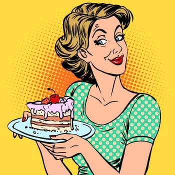 A woman and a dessert a piece of cake. The surprise treat food