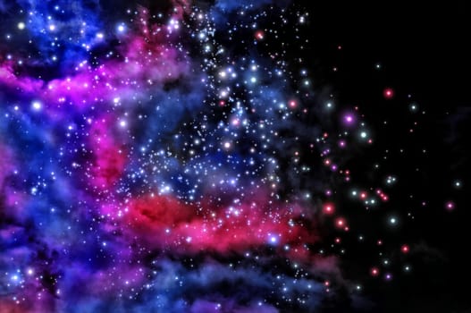 stars shine through the clouds of a new nebula