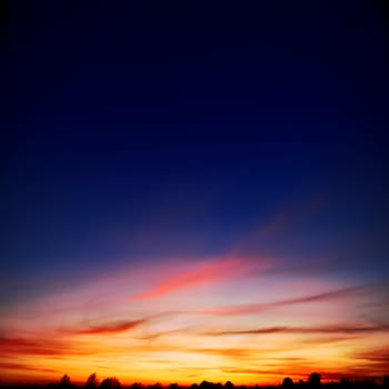 sunset in the village, in red colors for backgrounds