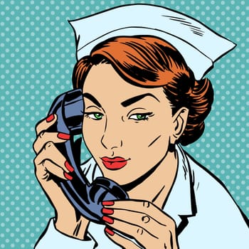 The nurse at the reception Desk talking on the phone. Uniform hospital admissions