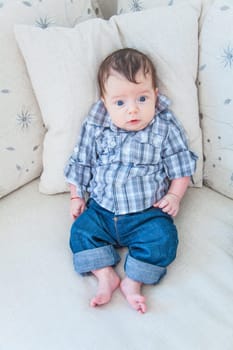 Portrait of a 2 months old baby boy at home.