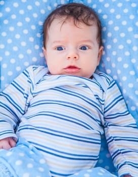 Portrait of a 2 months old baby boy at home.