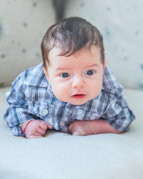 Portrait of a 2 months old baby boy at home.