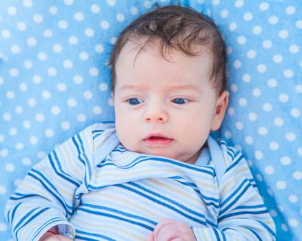Portrait of a 2 months old baby boy at home.