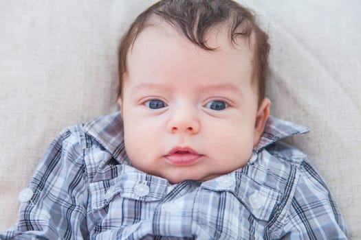 Portrait of a 2 months old baby boy at home.