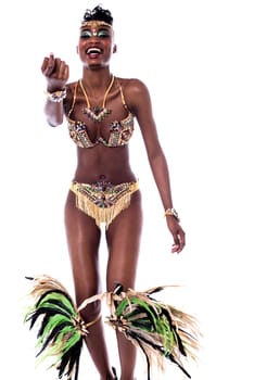 Samba dancer calling for dancing with her