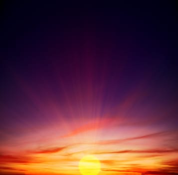 sunset in the village, in red colors for backgrounds