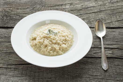 Risotto with Gorgonzola cheese on a plate