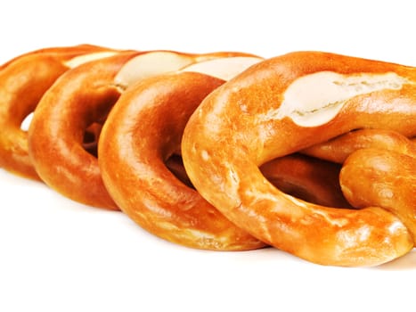 Pretzels isolated on white background, close up