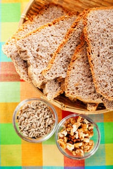 Homemade multiseed bread cut into slices