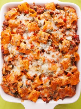 Baked macaroni with meat and cheese