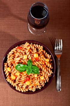Fusilli with chick-peas, close up