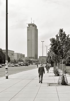 Footpath on the edge of Karl-Marx-Allee in Berlin