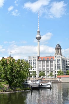 View from the Fischerinsel in Berlin to the TV tower