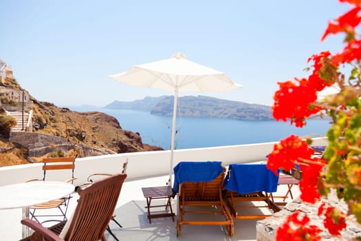 Summer resort with a perfect view of the volcano in Oia, Santorini