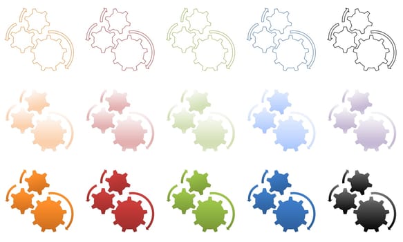 Colorful gearwheel set or collection isolatedin white background