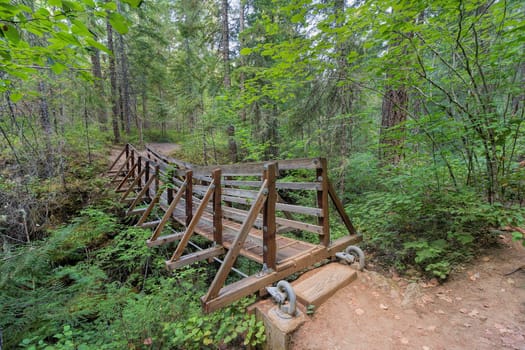 Suspension Bridge Over Falls Creek in Gifford Pinchot National Forest Hiking Trail in Washington State