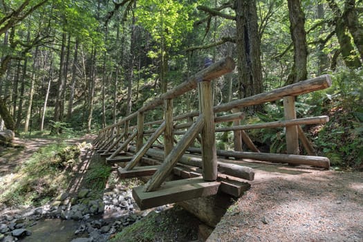Wood Log Bridge Over Gorton Creek Hiking Trail in Columbia River Gorge Oregon