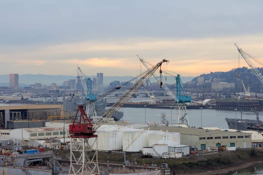 Repair and Maintenance Shipyard Facility in Portland Oregon Along Willamette River