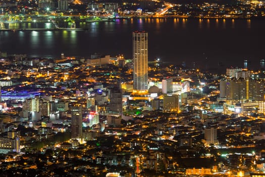 George Town Penang Malaysia Aerial Scenic view from Penang Hill with City Lights at Night