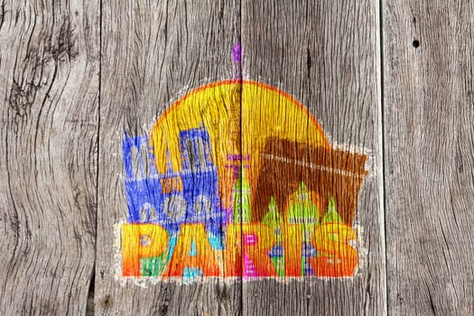Paris France City Skyline Outline Silhouette Color in Circle Isolated on White Background Impressionist Illustration