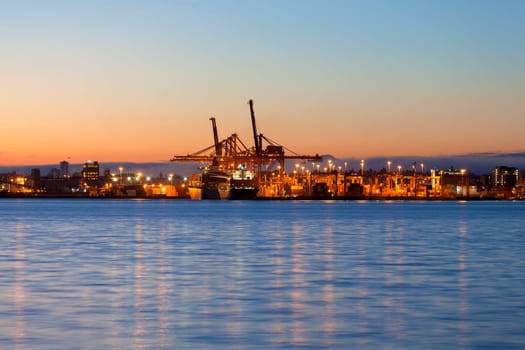 Port of Vancouver in Vancouver British Columbia Canada at Early Morning Dawn before Sunrise