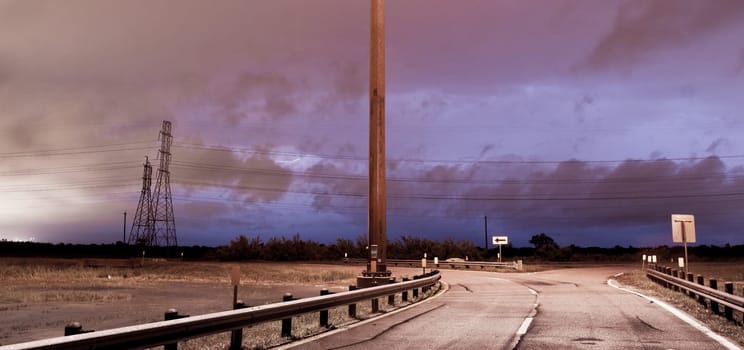 Lightning Strkes over a road in southeast Texas