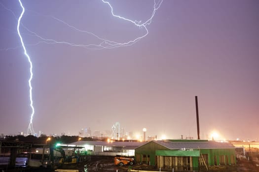 Lightning Strkes over bridges and buildings Dallas, Texas