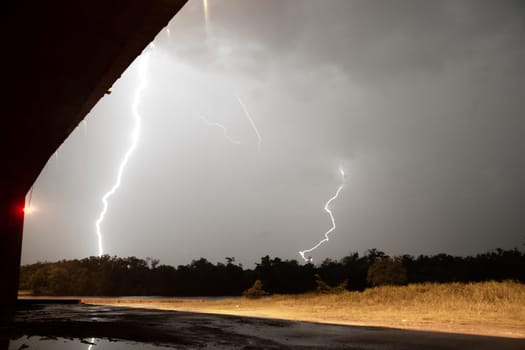 Lightning Strkes over a river in southeast Texas