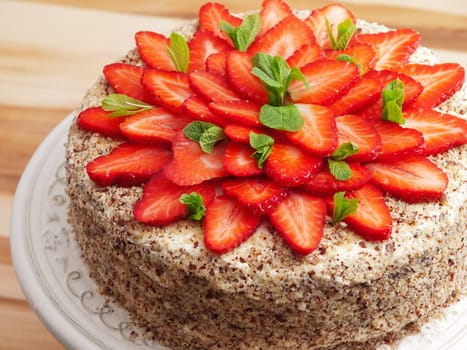 Homemade chocolate cake with strawberries