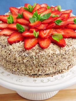 Homemade chocolate cake with strawberries