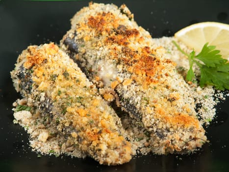 Crunchy Oven-Fried Fish with croutons and parmesan cheese
