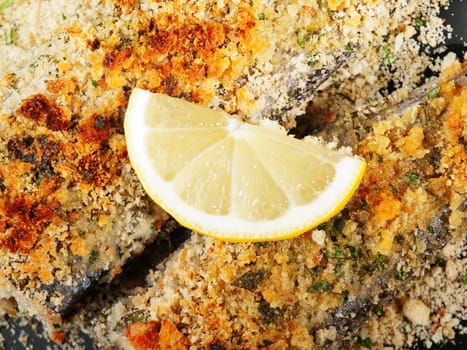 Crunchy Oven-Fried Fish with croutons and parmesan cheese