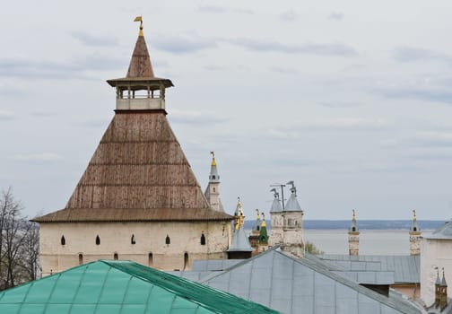 Wooden tower of Rostov Kremlin in Rostov Velikiy, Russia.