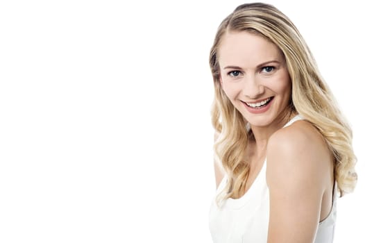 Image of a beautiful young girl posing over white