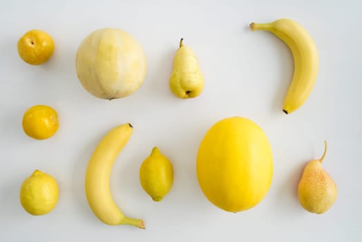 Collection of various yellow fruits on one table