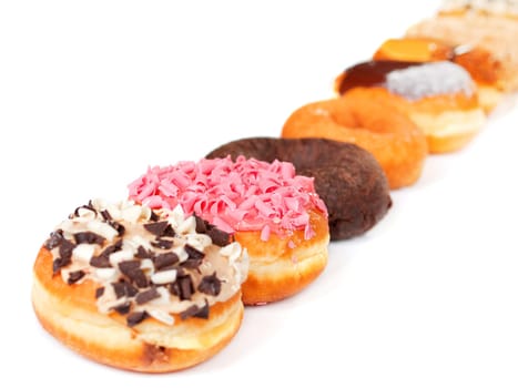 Donuts close up, isolated on white