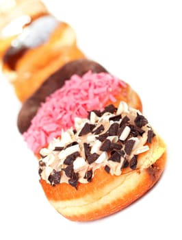 Donuts close up, isolated on white