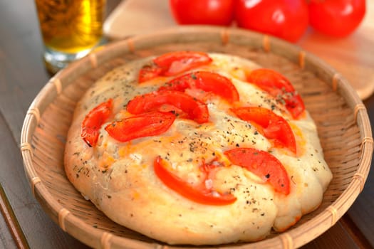 Focaccia with tomatos and olive oil, homemade