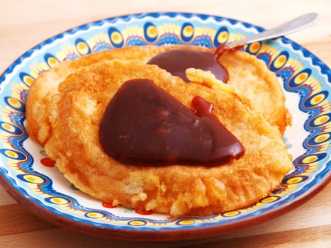 French toast with strawberry jam - fried bread for breakfast