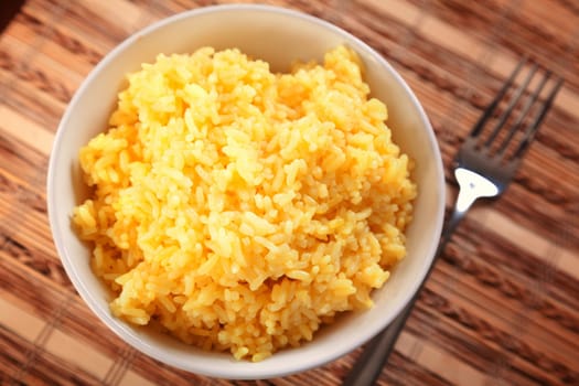 Rice cooked with kurkuma ready to eat