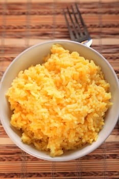Rice cooked with kurkuma ready to eat